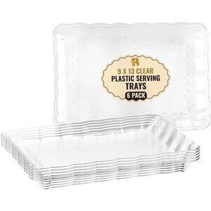 Clear Plastic Serving Trays  Heavy Duty Rectangular Party Food Platters 6 Pack